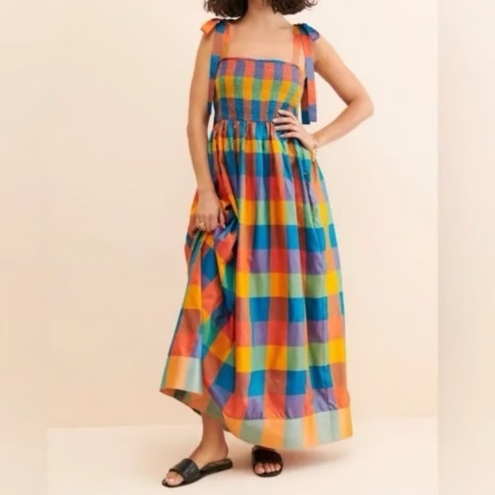Payal Jain Anthropologie colorful plaid smocked dress